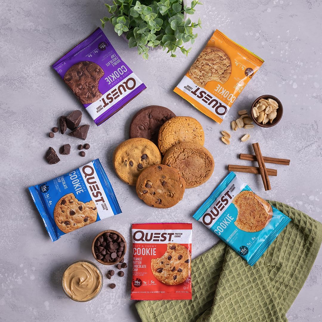 Assorted Quest Nutrition Cookies including White Chocolate Macadamia and Chewy White Chocolate