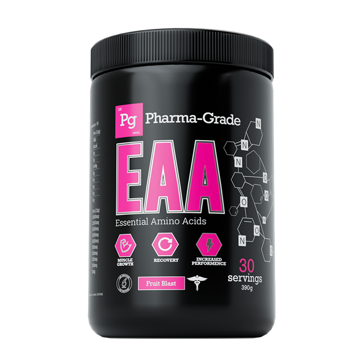 Black Pharma Grade EAA container with Fruit Blast flavor for muscle recovery and growth