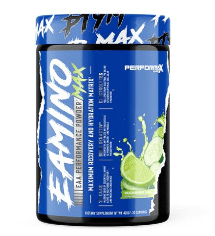 Performax Labs Eamino Max 3D container with cucumber lime flavored amino acids powder