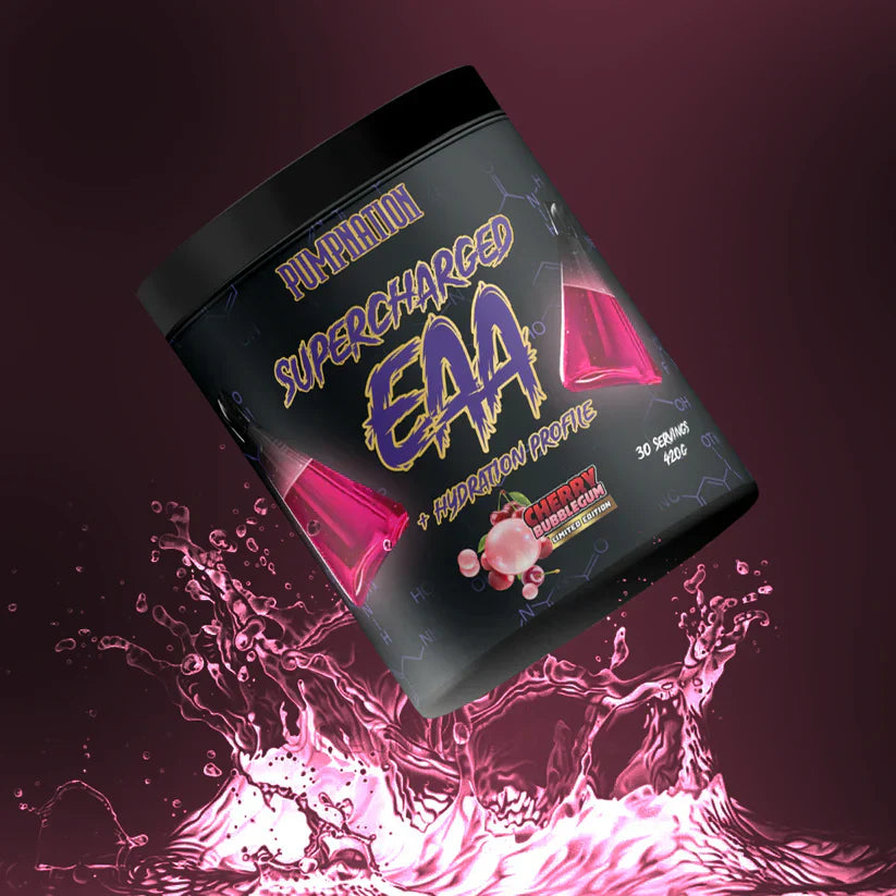 Pump Nation SuperCharged EAA tub with Cherry Bubblegum flavor for muscle growth