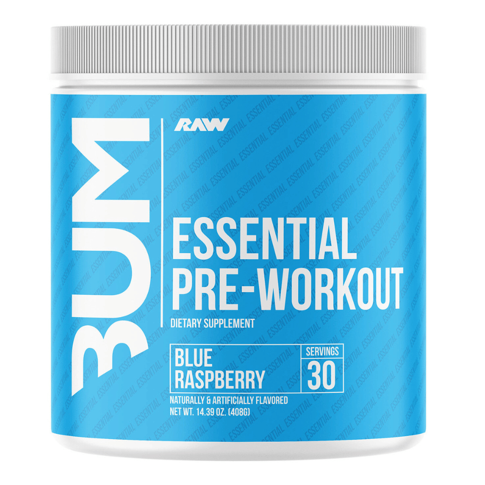 Blue raspberry Raw Nutrition Essential PRE pre-workout with beta alanine to fight fatigue