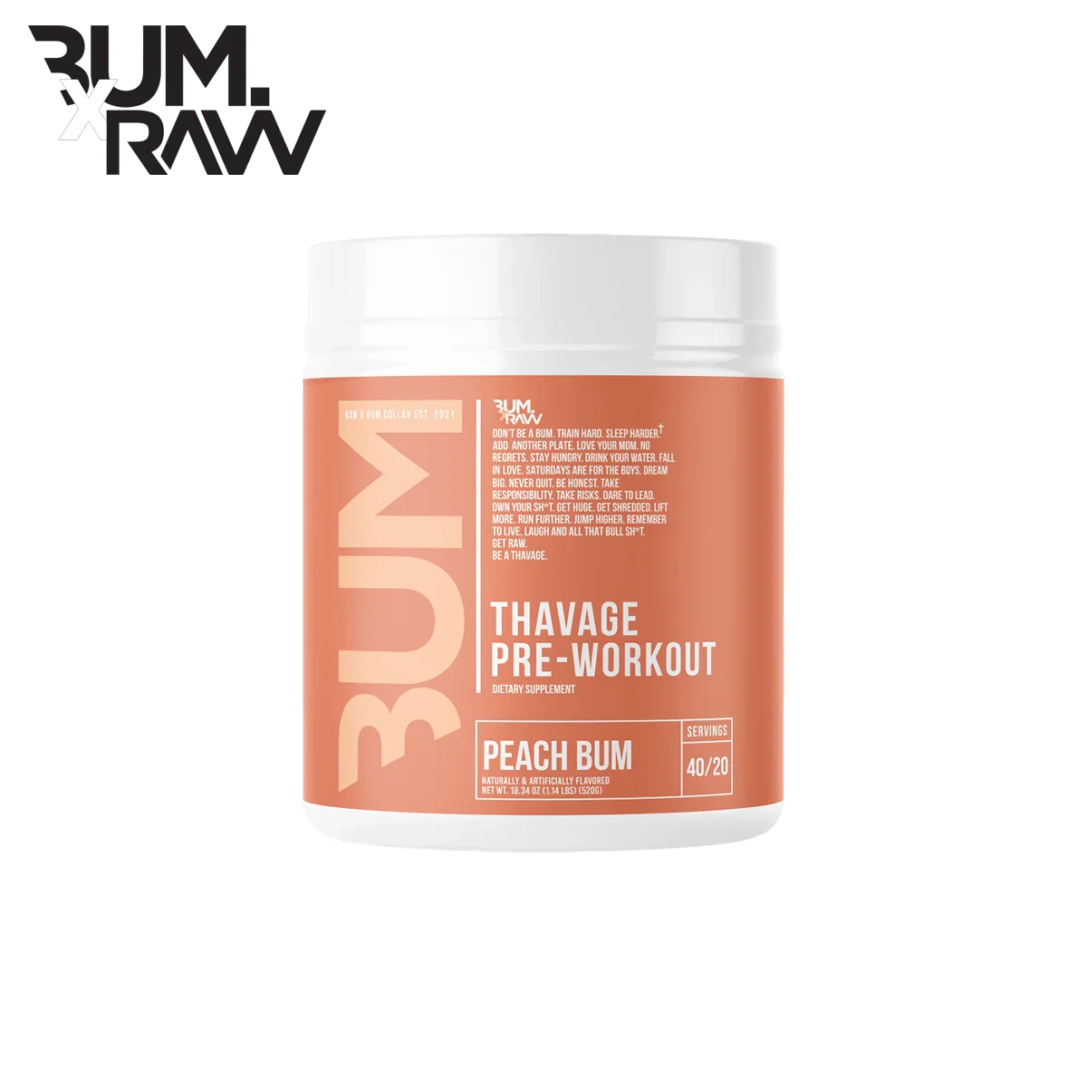 Raw Nutrition Thavage EU - 520g / Peach Bum - Pre-Workout Powder