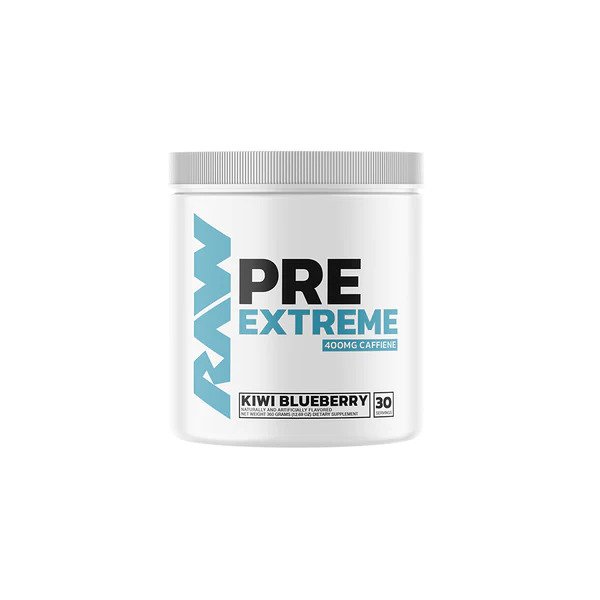 Raw Nutrition Pre Extreme EU tub with kiwi blueberry flavor for sharp focus and endurance