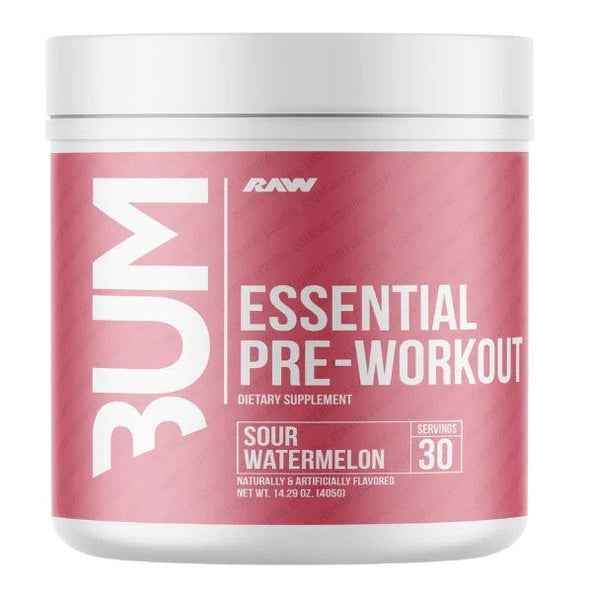 Raw Nutrition Essential PRE sour watermelon pre-workout with beta alanine to fight fatigue