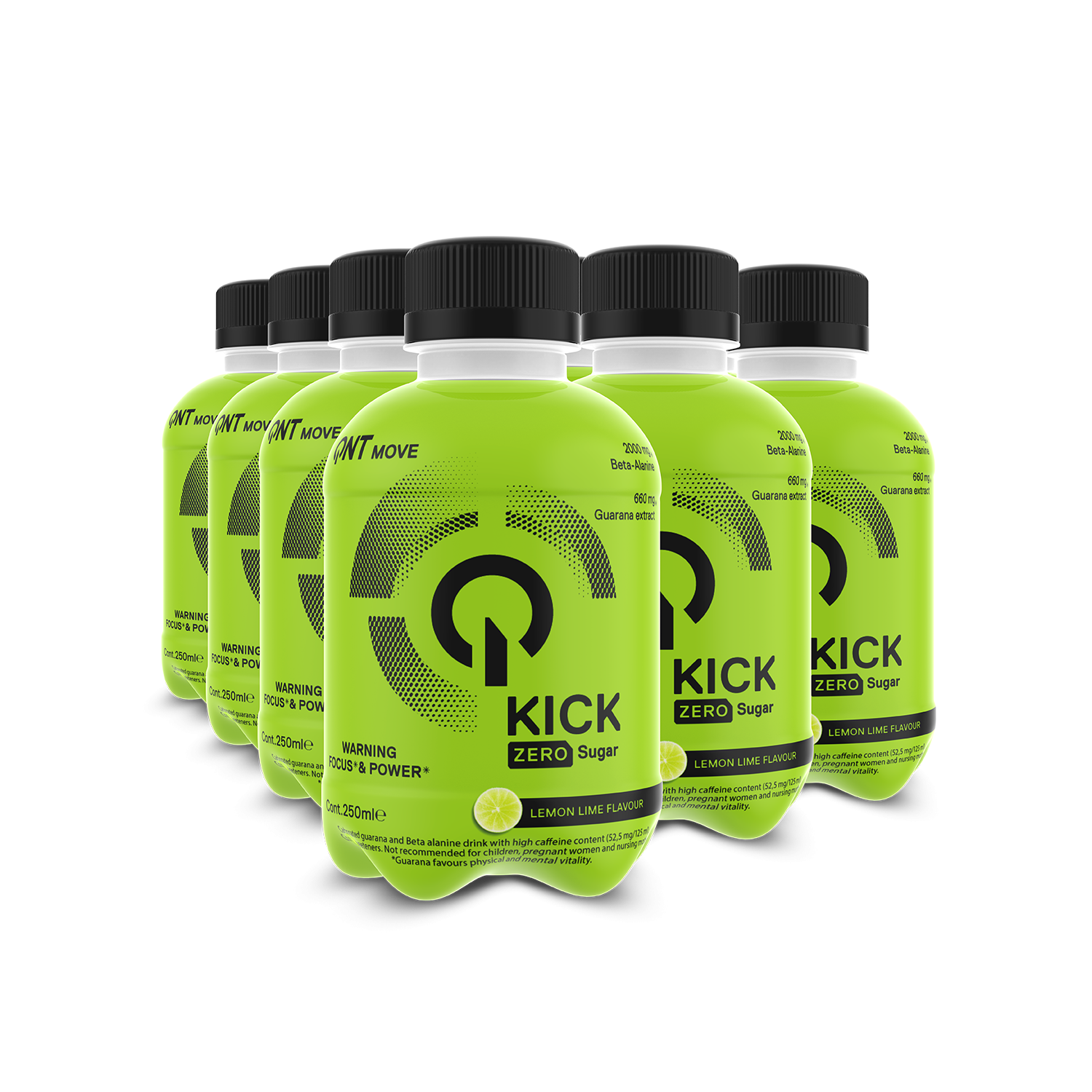 QNT Kick Energy zero sugar lemon lime drinks with guarana extract for a boost