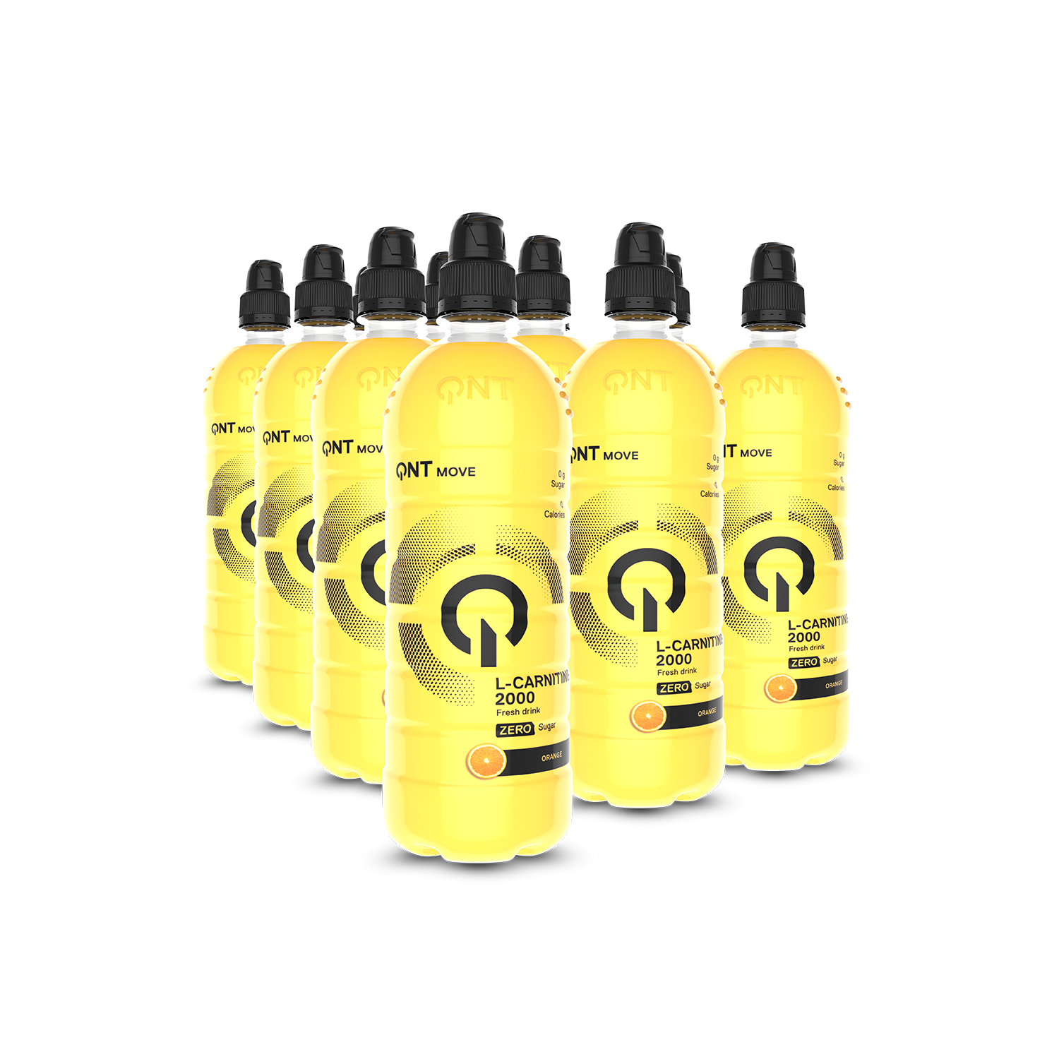 Yellow sports drinks pack with black caps for QNT L-Carnitine 2000mg supplement