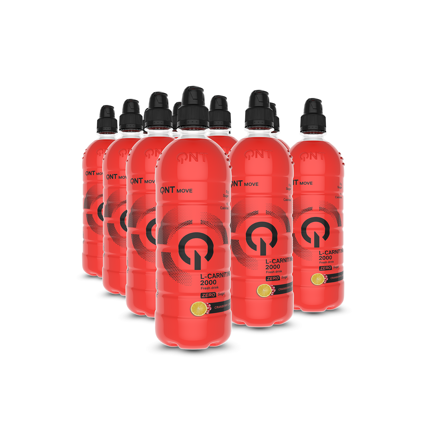 QNT L-Carnitine 2000mg pack of six red sports drinks with black caps