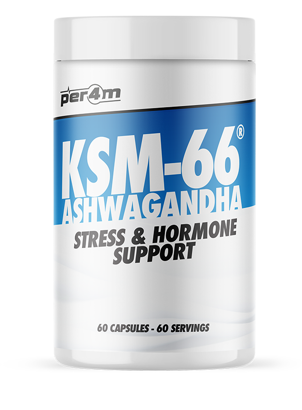 Per4m KSM-66 Ashwagandha bottle with 60 capsules for stress support and energy boost