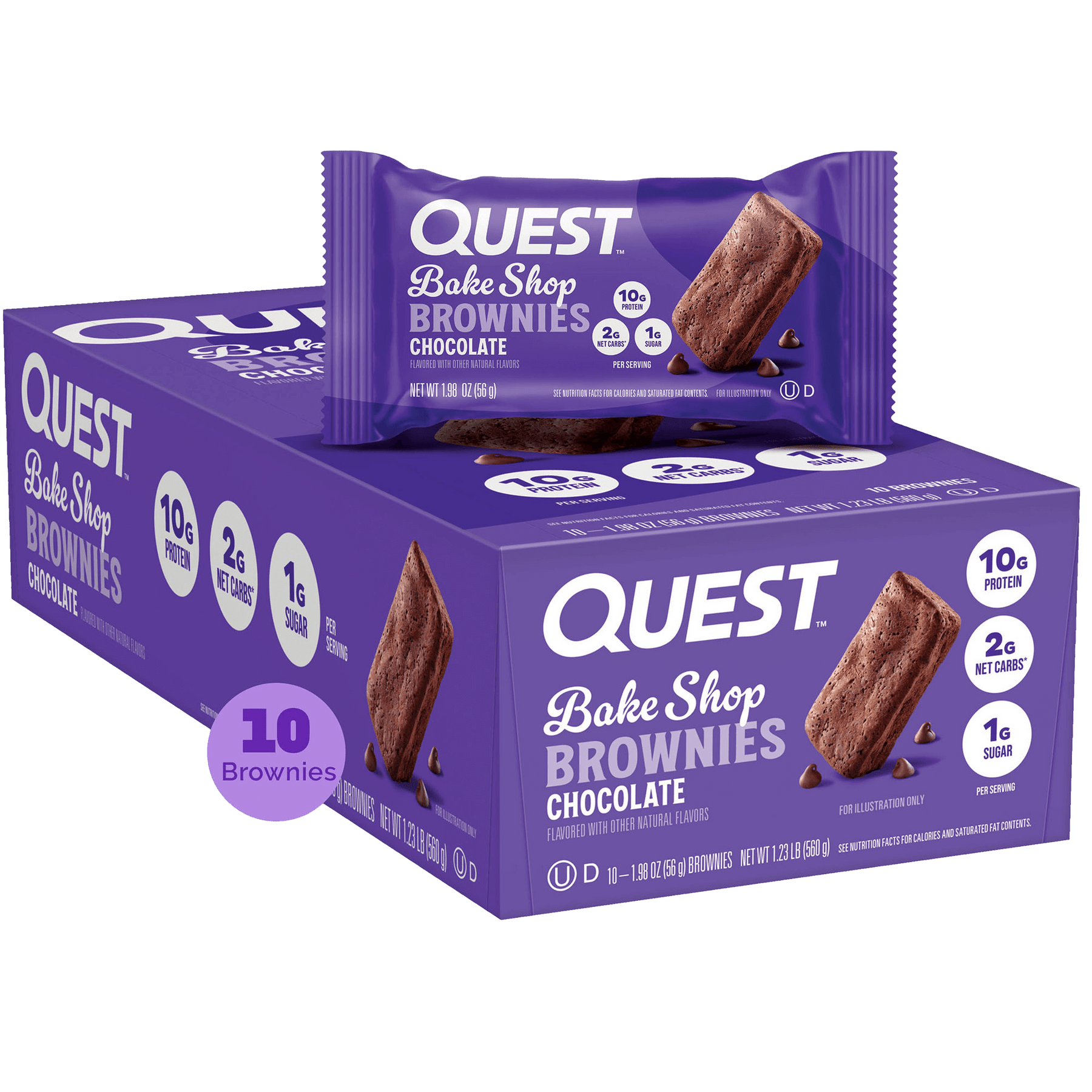 Box of 10 Quest Nutrition Brownie with whey protein isolate from Quest Bake Shop