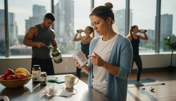 Nutritionist examining functional food in kitchen
