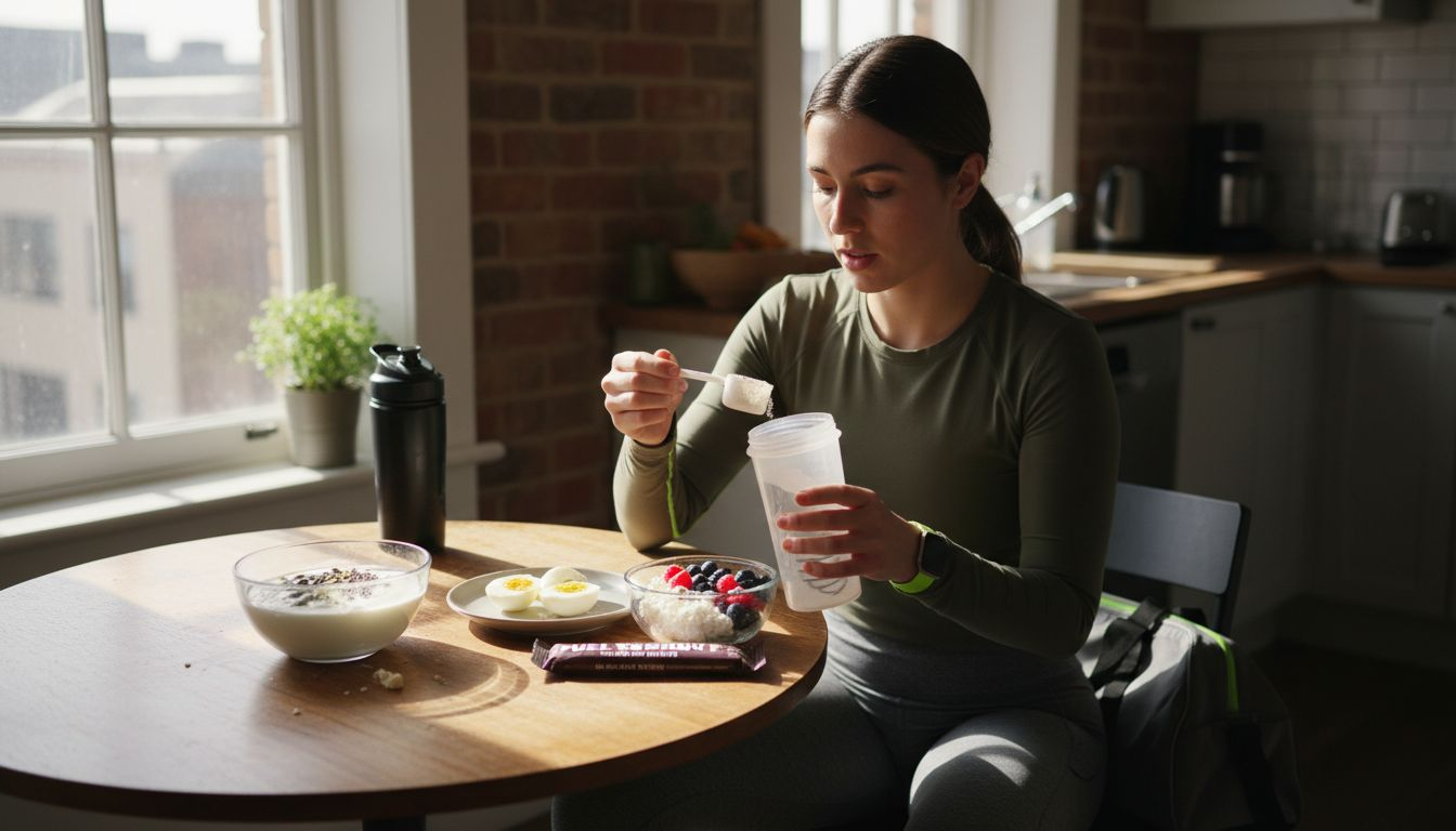 Assorted high protein snacks on urban kitchen table