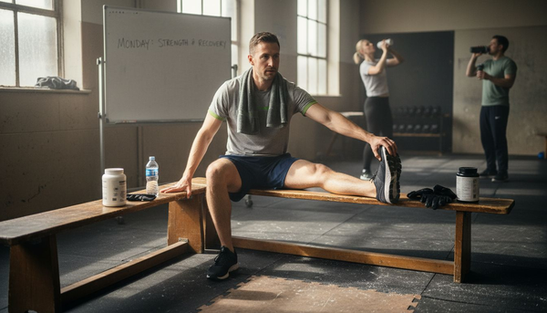 Man stretching in gym before workout