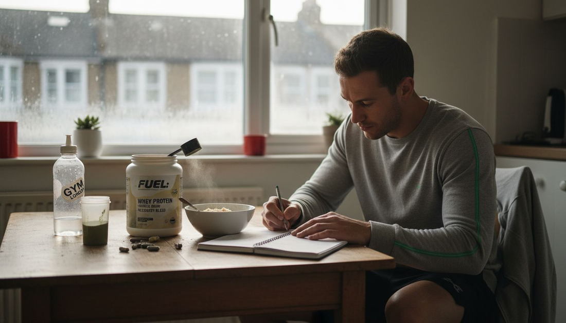 UK athlete setting supplement goals in notebook