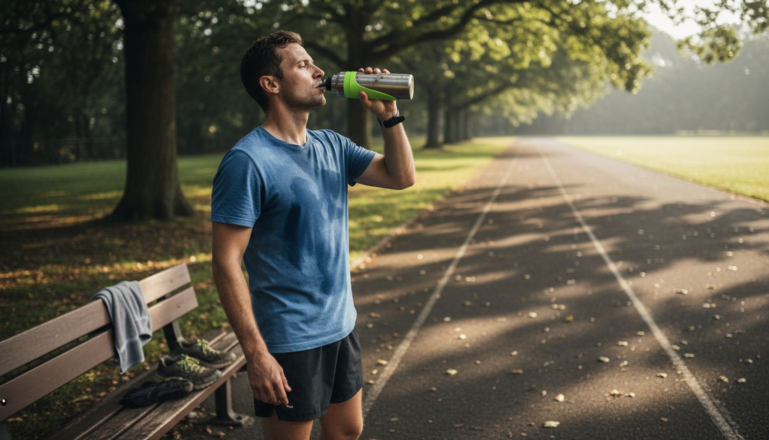 Runner drinking water after sweaty workout