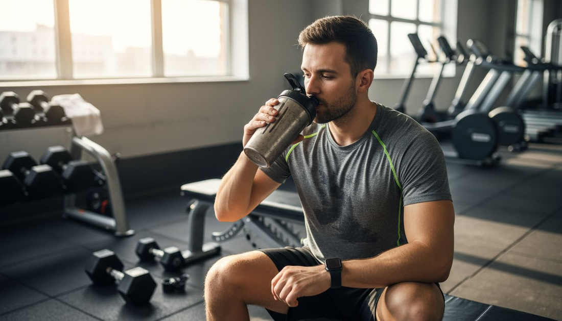 Athlete recovering after workout in gym
