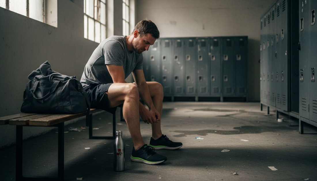 Athlete preparing in gym locker room