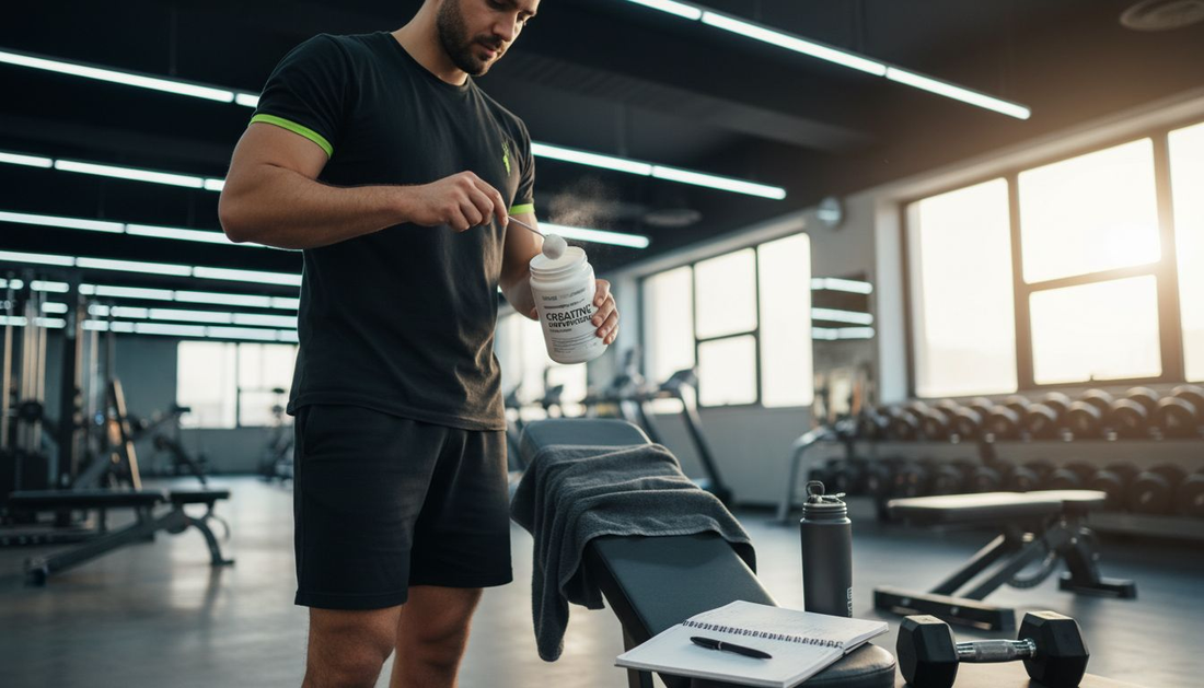 Man mixes creatine in gym for muscle gain