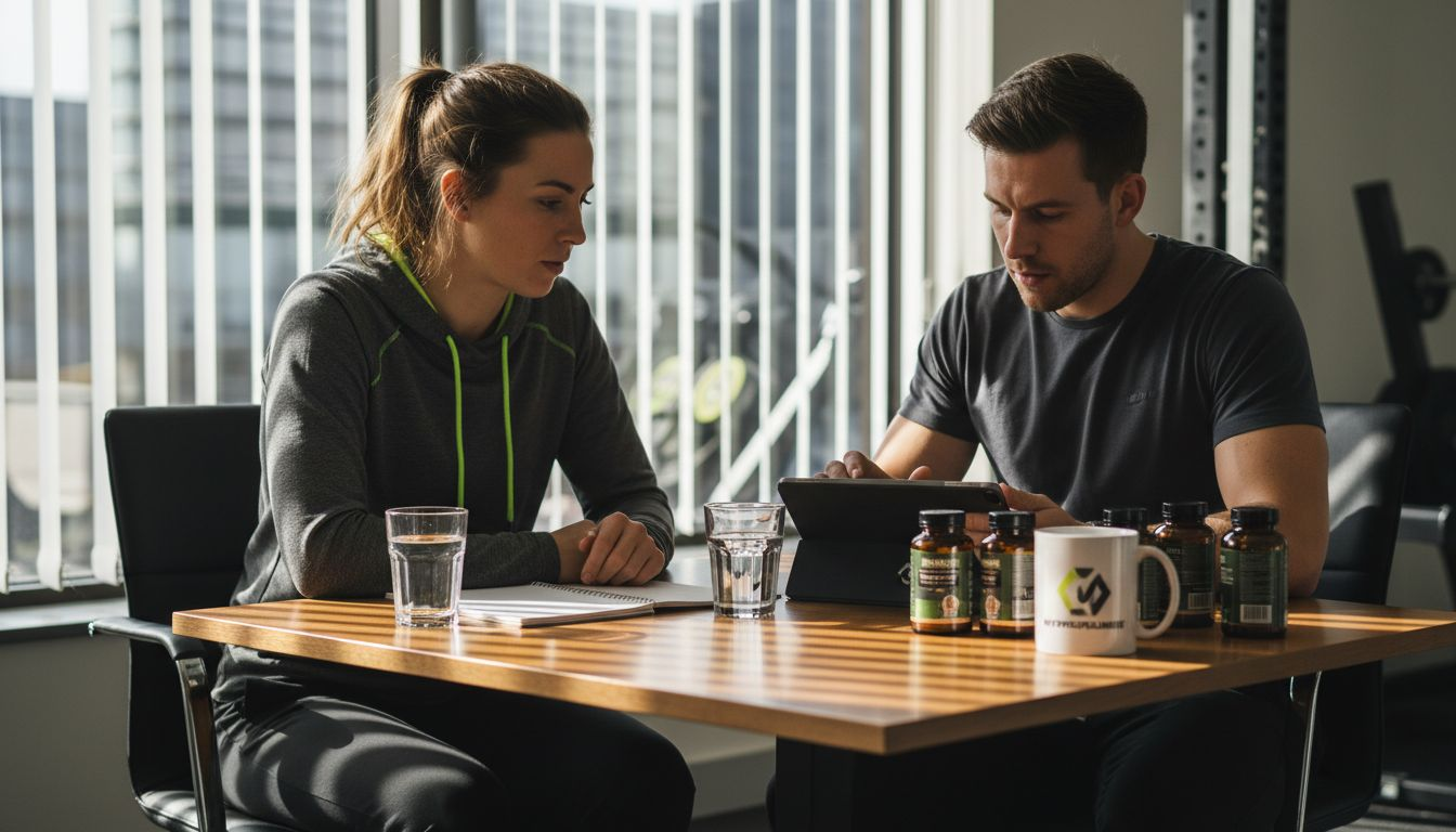 Athlete consulting nutritionist about vitamins