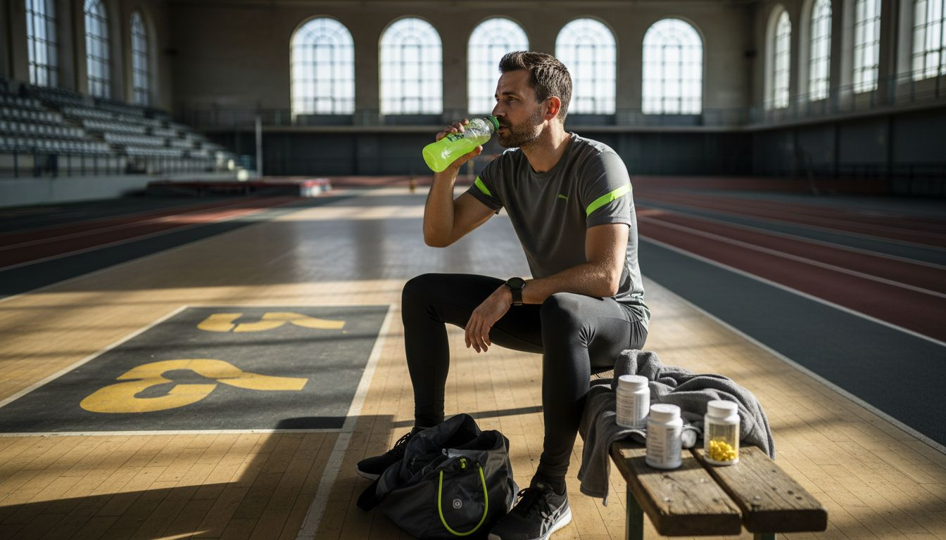Athlete resting after training with supplements