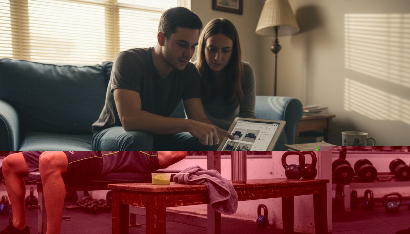 Athlete lifting weights in gym environment