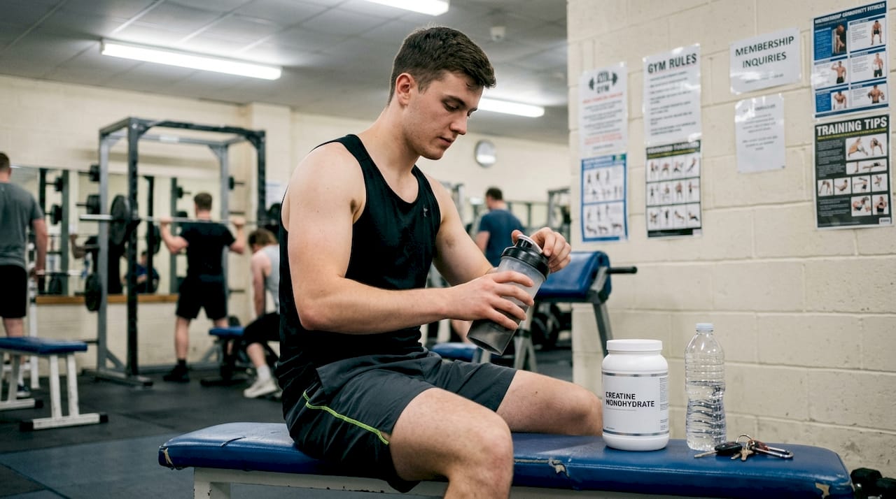 Beginner in gym with protein and creatine