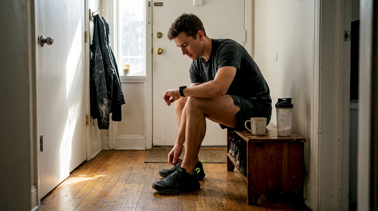 Athlete prepares for workout with caffeine drink
