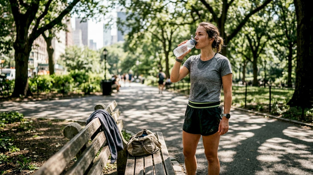 Runner hydrating after outdoor exercise