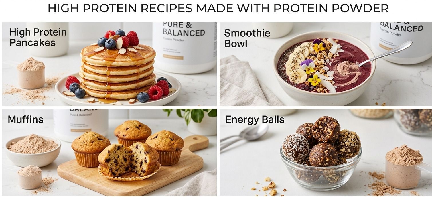 protein powder recipes pancakes smoothie muffins energy balls high protein meals