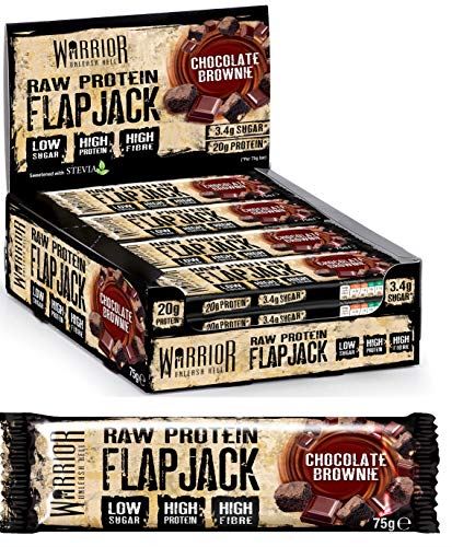 Warrior Raw Protein Flapjack Chocolate Brownie with low sugar high fiber and protein