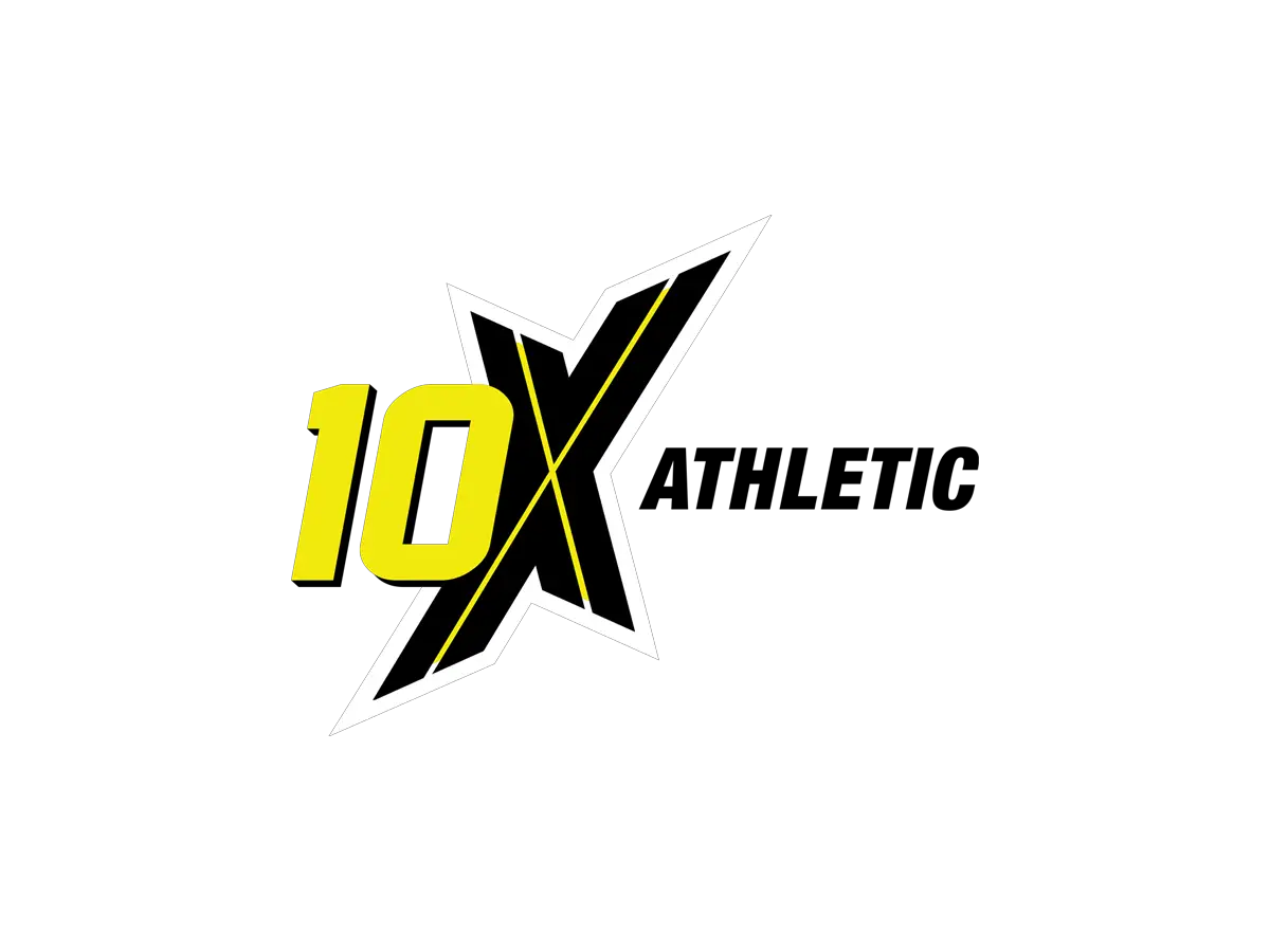 10X Athletic logo with yellow '10' and black 'X' on a white background