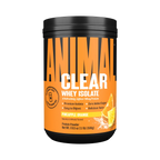 Container of Anima Clear Whey Isolate protein powder on a white background
