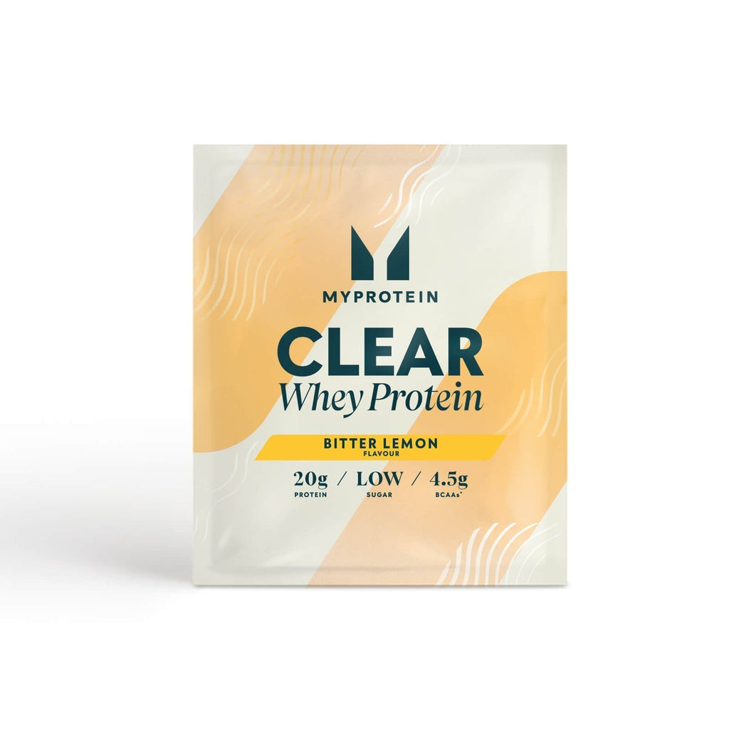 MyProtein Clear Whey Isolate sachet in Bitter Lemon flavor with 20g protein and low sugar
