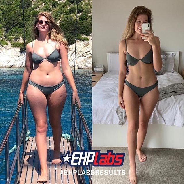 Before and after pics of a woman showing fat loss with EHP Labs OxyShred Non-Stim