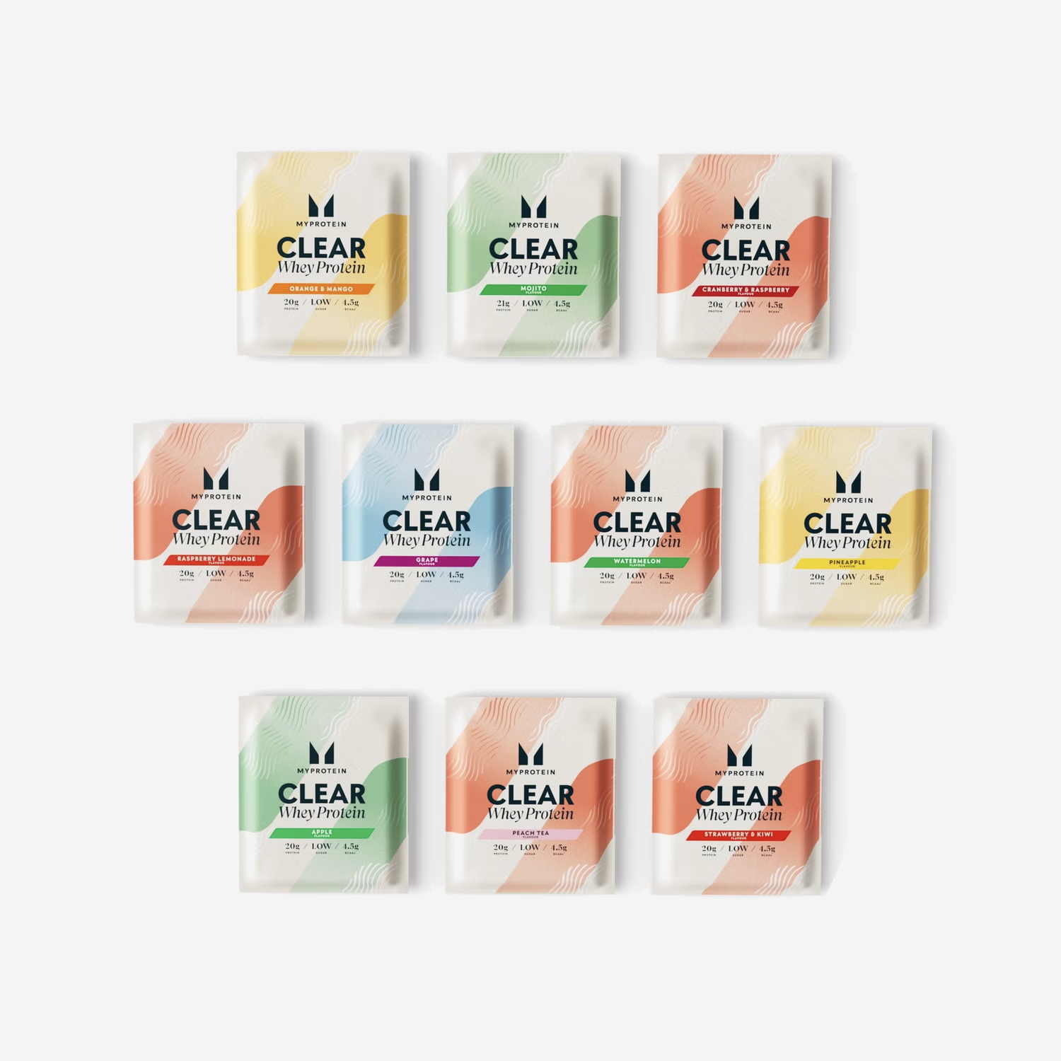 MyProtein Clear Whey Isolate multi pack with fruit flavored protein clear whey sachets