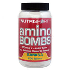 NutriSport Amino Bombs container with banana-flavored branched chain amino acids for muscle growth