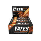 Box of Yates whey protein bars with a salted caramel flavor on a white background