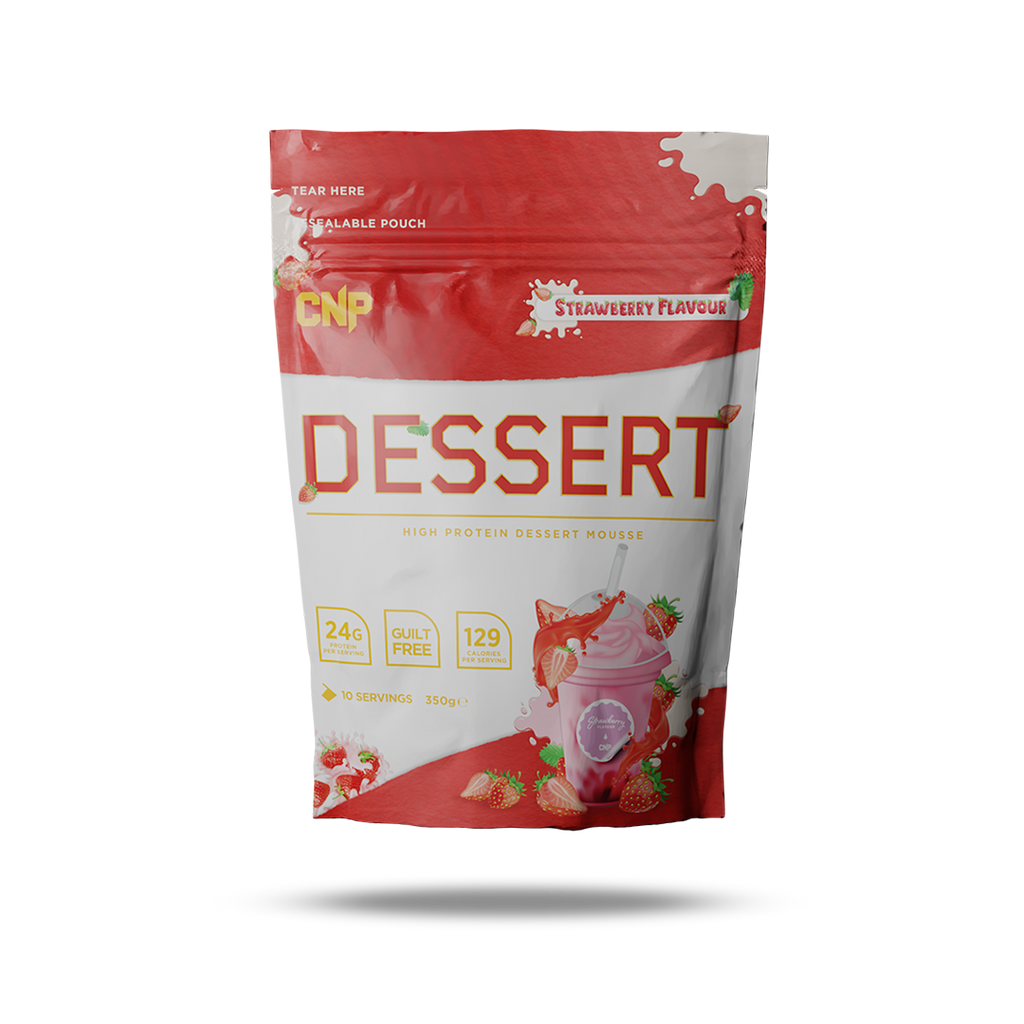 White and red CNP Professional Dessert pouch with strawberry flavor for a guilt-free treat
