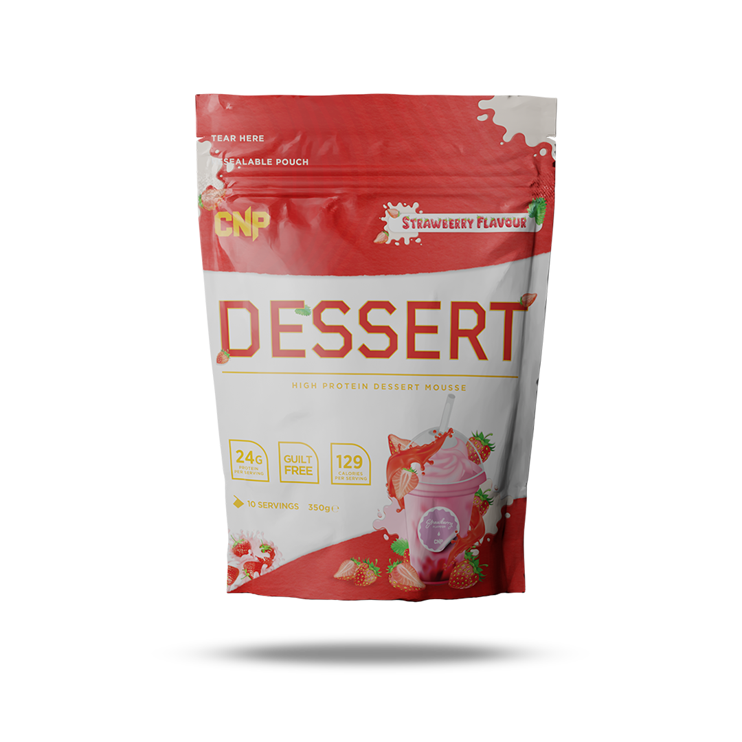 White and red CNP Professional Dessert pouch with strawberry flavor for a guilt-free treat