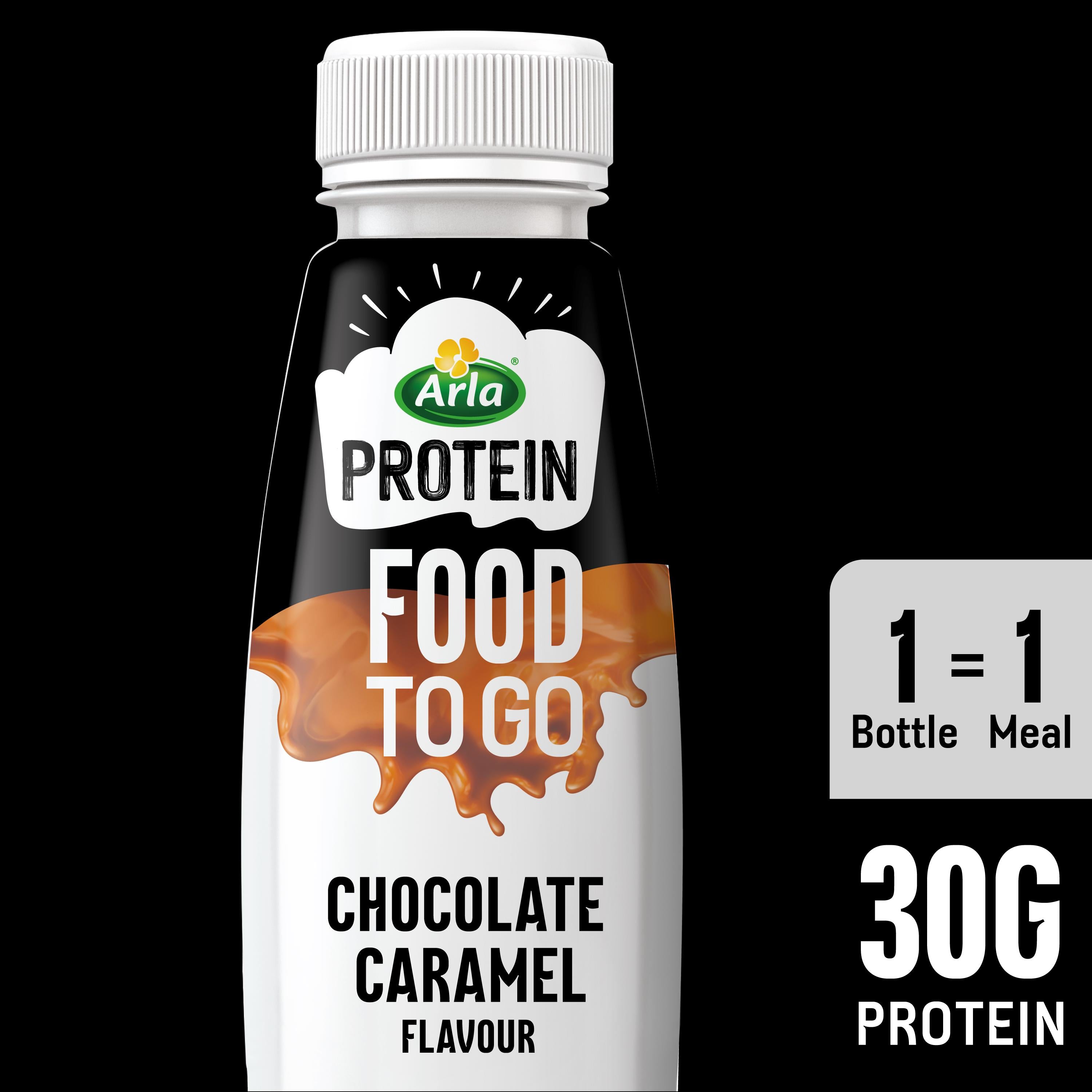 Arla Protein Food To Go caramel flavor meal replacement shake with chocolate caramel taste