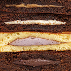 Delicious whipped protein layered dessert bars with soft pancakes and whey protein