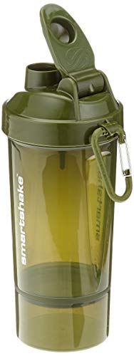 Olive green Smartshake One Shaker with hinged lid, loop, and carabiner for mixer net