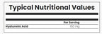 Nutritional info label for MyProtein MyVitamins Hyaluronic Acid Tablets supporting skin hydration