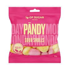 Pink Pandy Sour Skulls candy bag with 1g sugar, perfect with peach rings or fizzy bottles