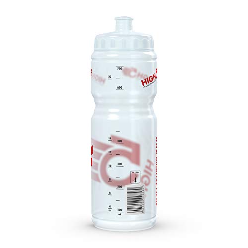 White BPA-free plastic HIGH5 Drinks Bottle with measurement markings, easy pouring design
