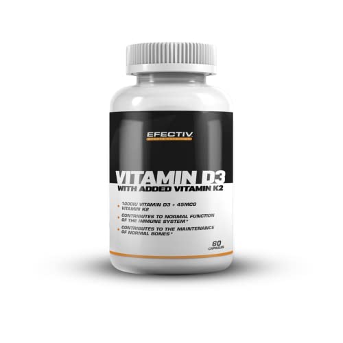 Efectiv Nutrition Vitamin D3 with K2 60 Caps - 60 Caps (4000IUD + 180MCg) - Vitamin D3 & K2 Capsules