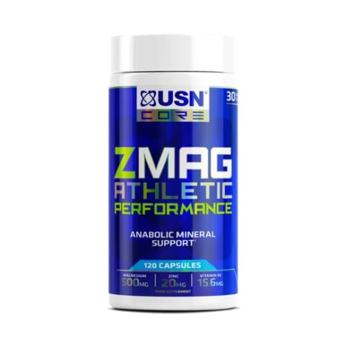 Blue and white USN ZMAG Athletic bottle with 120 capsules for hormonal balance support