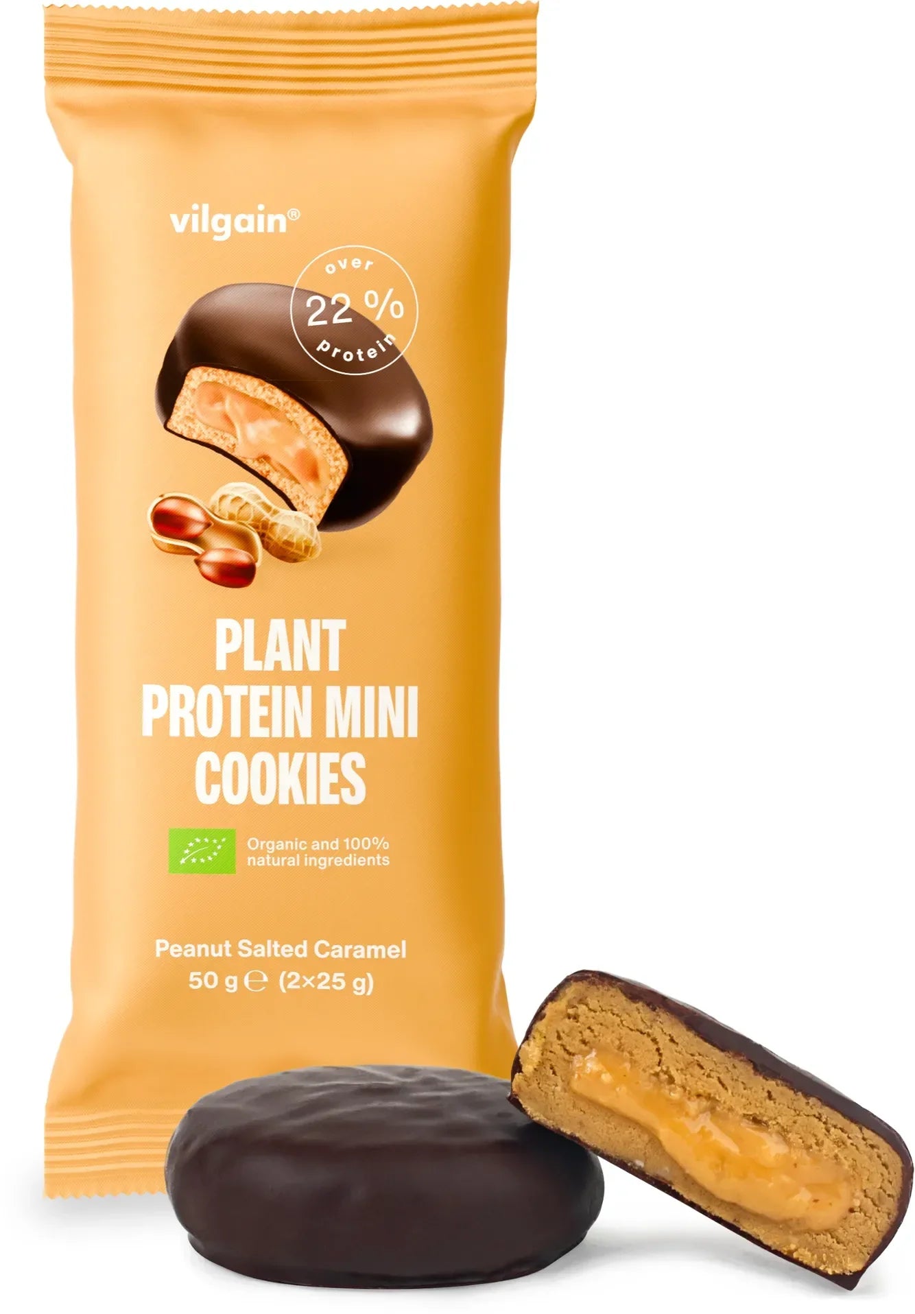 Vilgain Organic Plant Protein Mini Cookies 20x50g - 20x55g / Salted Caramel Peanut - Plant Protein Cookies