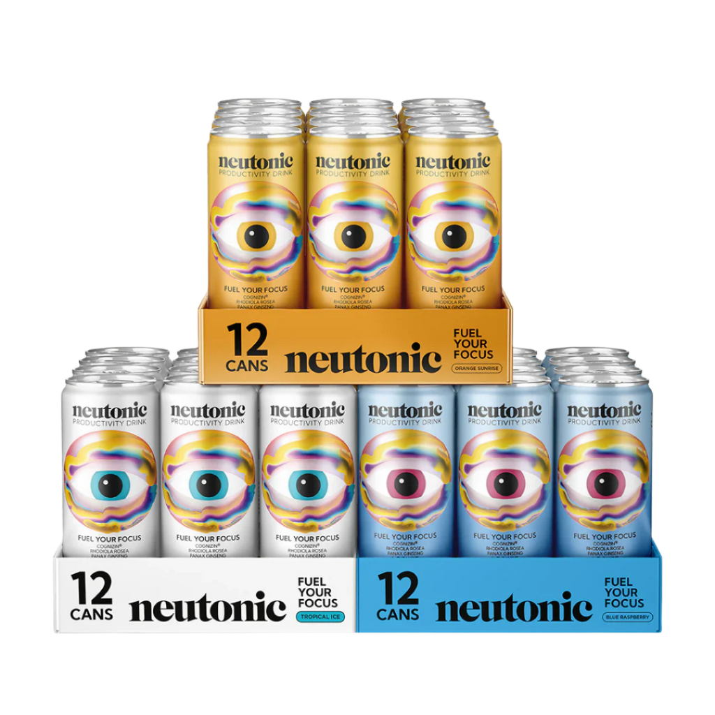 Cases of Neutonic Productivity Drink with Rhodiola Rosea and Panax Ginseng flavors