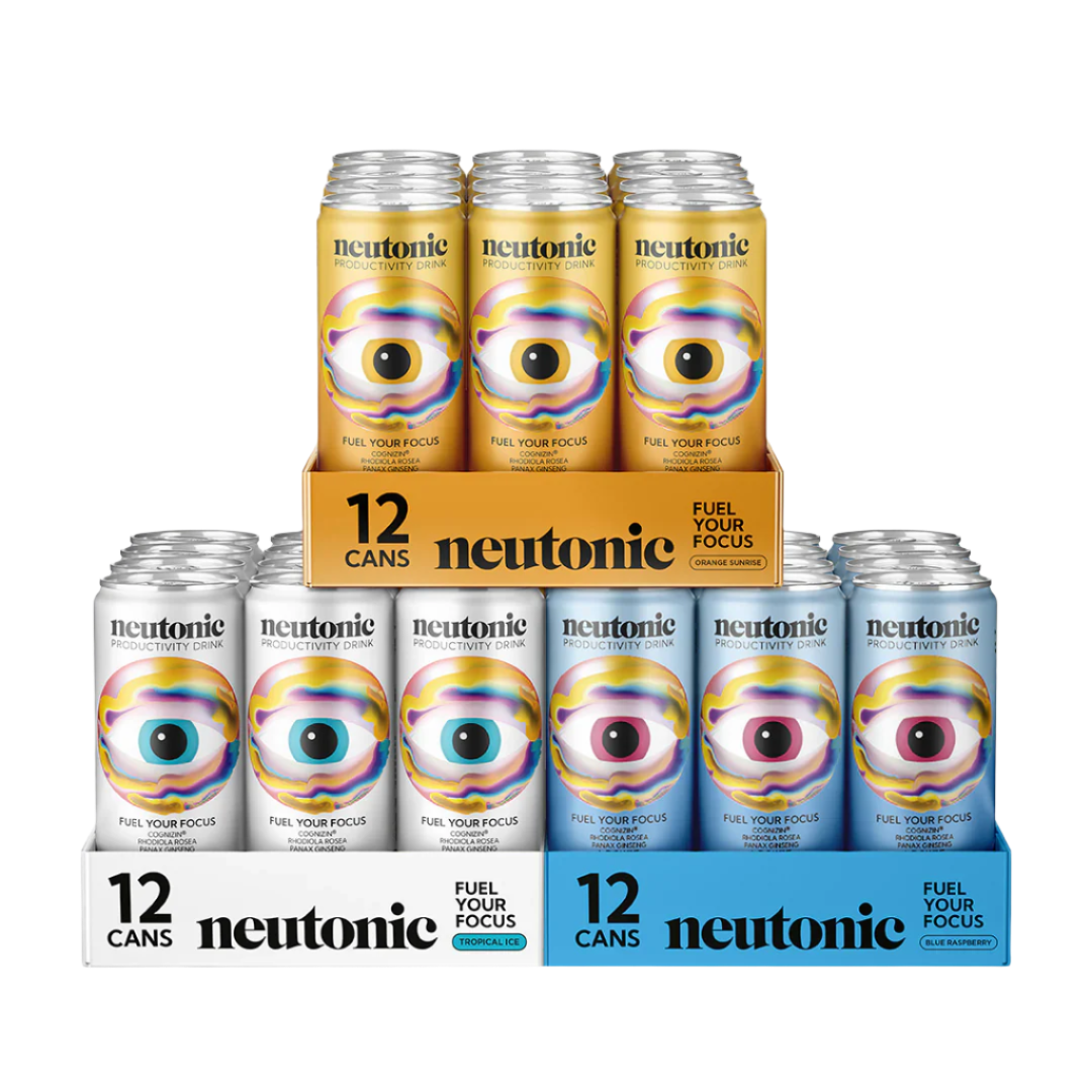 Cases of Neutonic Productivity Drink with Rhodiola Rosea and Panax Ginseng flavors