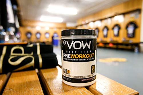 VOW Nutrition Pre Workout container boosts energy with key ingredients for better workouts